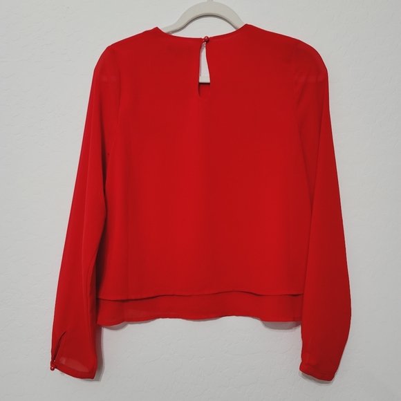Haute Monde Top Long Sleeve Chiffon Red Small - Picture 14 of 14